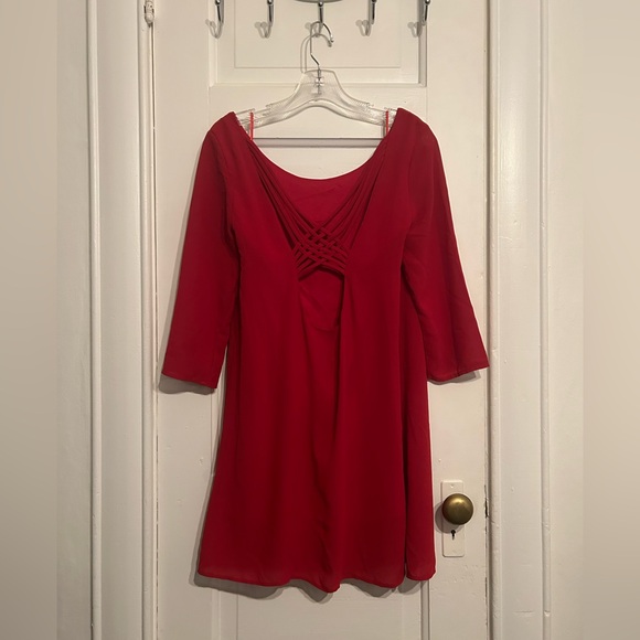 Tobi - Red Sleeved Dress with Cut-out, Crossed Back Detail - Size Small - Picture 2 of 7
